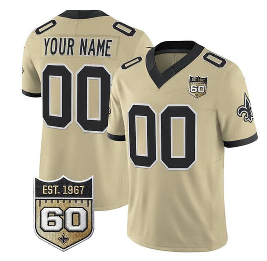 Custom NO.Saints Active Player Gold F.U.S.E. 60th Anniversary Patch Vapor Limited Stitched Football Jersey - Main View