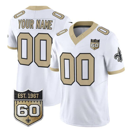 Custom NO.Saints Active Player White F.U.S.E. 60th Anniversary Patch Vapor Limited Stitched Football Jersey - Main View