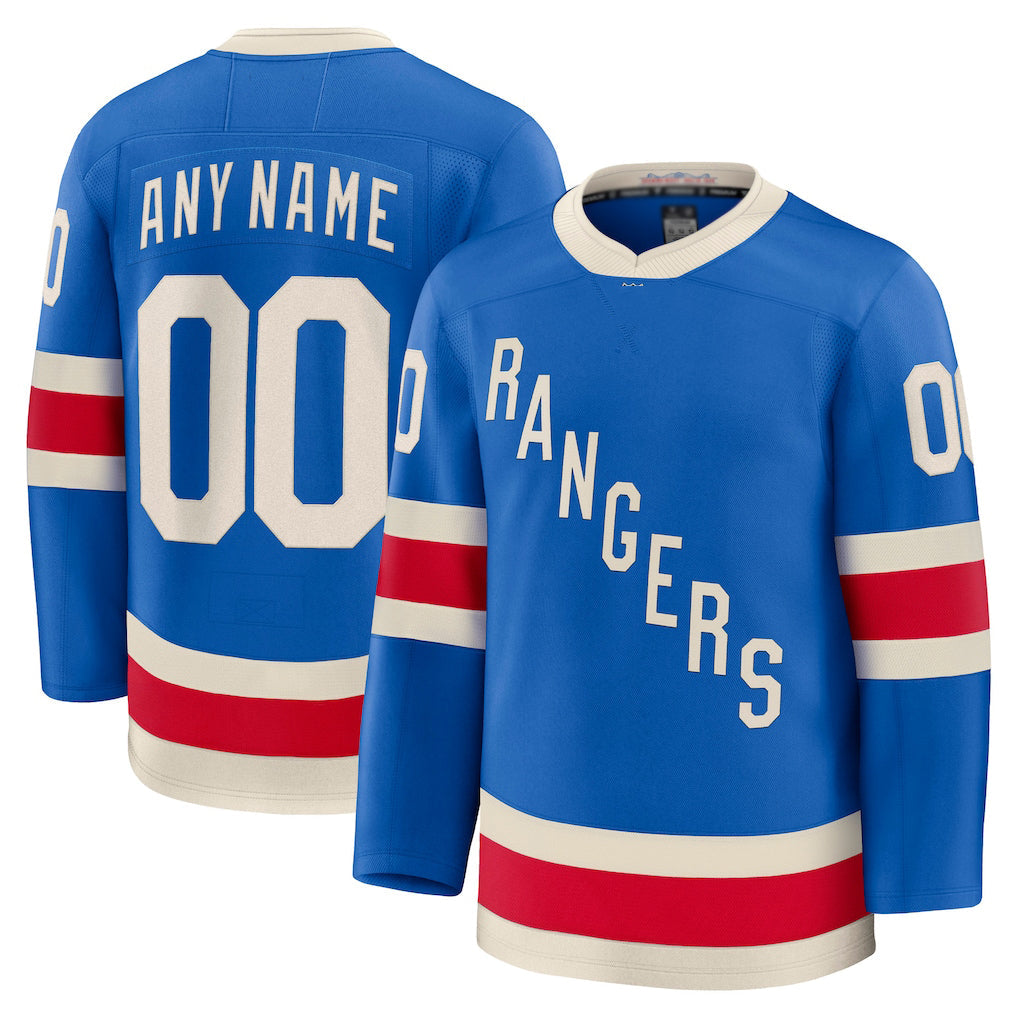 Custom NY.Rangers Fanatics Blue Centennial Premium Stitched American Hockey Jerseys - Main View