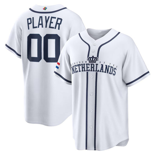 Custom Netherlands Baseball 2026 World Baseball Classic Home Pick-A-Player Jersey - White Baseball Jersey Tailgate Goods - Main View
