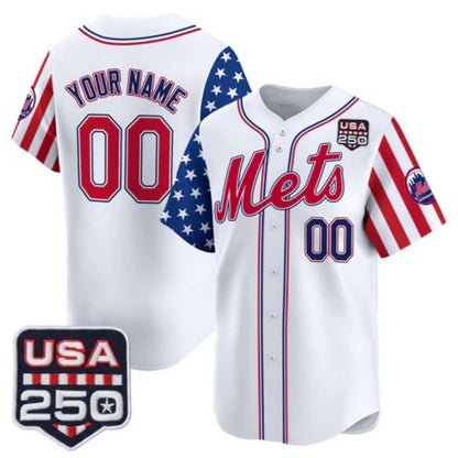 Custom New York Mets America 250 Edition Vapor Premier Limited White Stitched Baseball Jersey - Main View