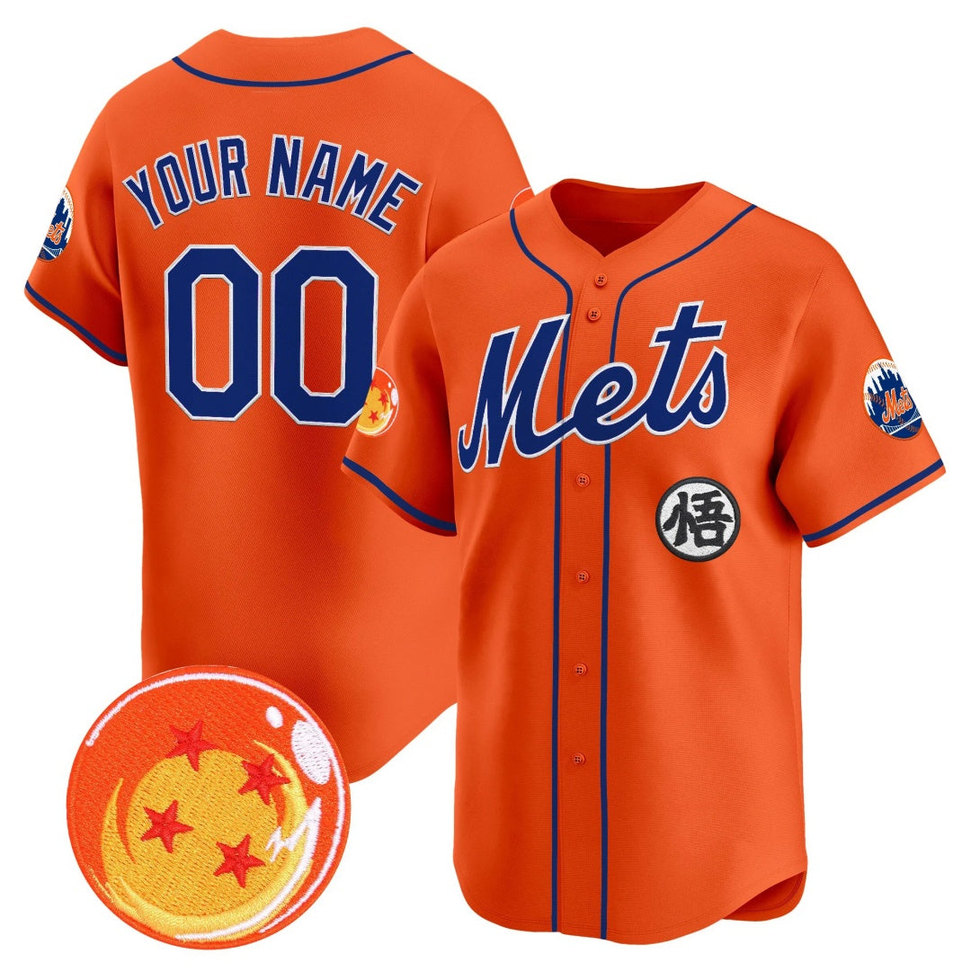 Custom New York Mets x Dragon Ball Orange Vapor Premier Limited Jersey - All Stitched Baseball Jersey - Main View