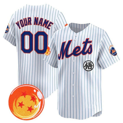 Custom New York Mets x Dragon Ball White Vapor Premier Limited Jersey - All Stitched Baseball Jersey - Main View