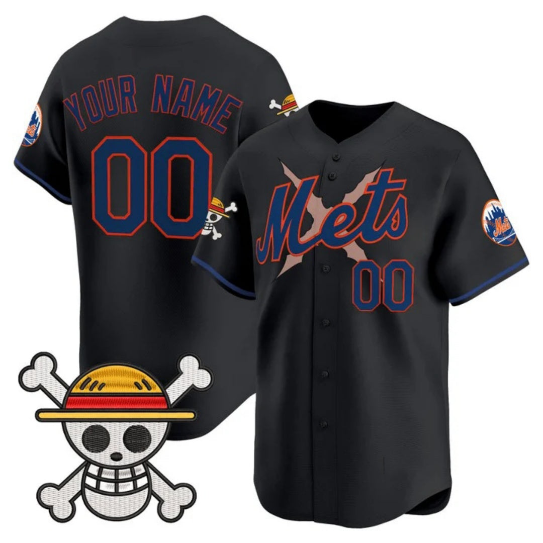 Custom New York Mets x One Piece Black Vapor Premier Limited Jersey - Stitched Baseball Jersey - Main View