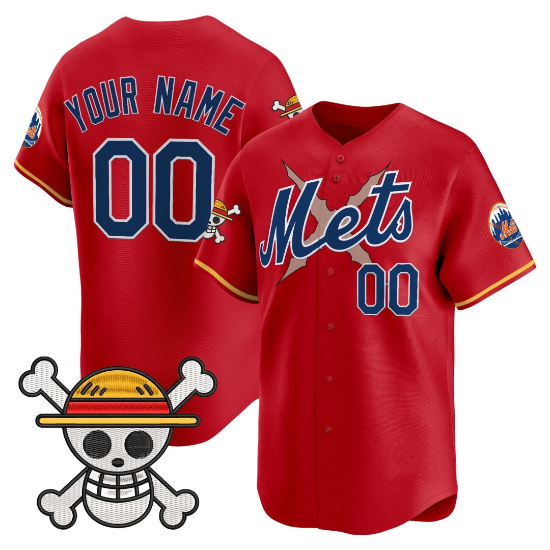 Custom New York Mets x One Piece Red Vapor Premier Limited Jersey - Stitched Baseball Jersey - Main View