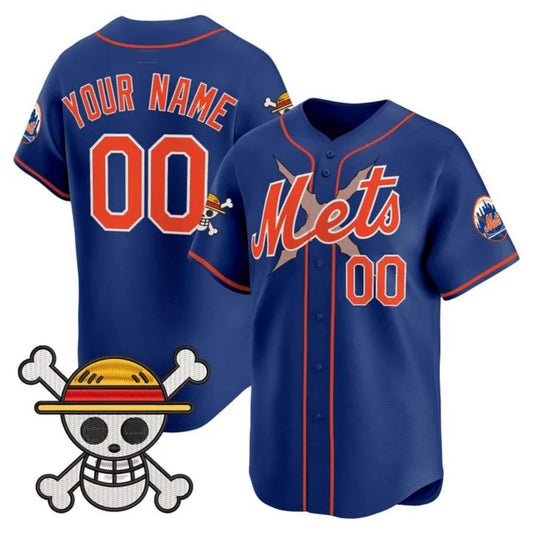 Custom New York Mets x One Piece Royal Vapor Premier Limited Jersey - Stitched Baseball Jersey - Main View