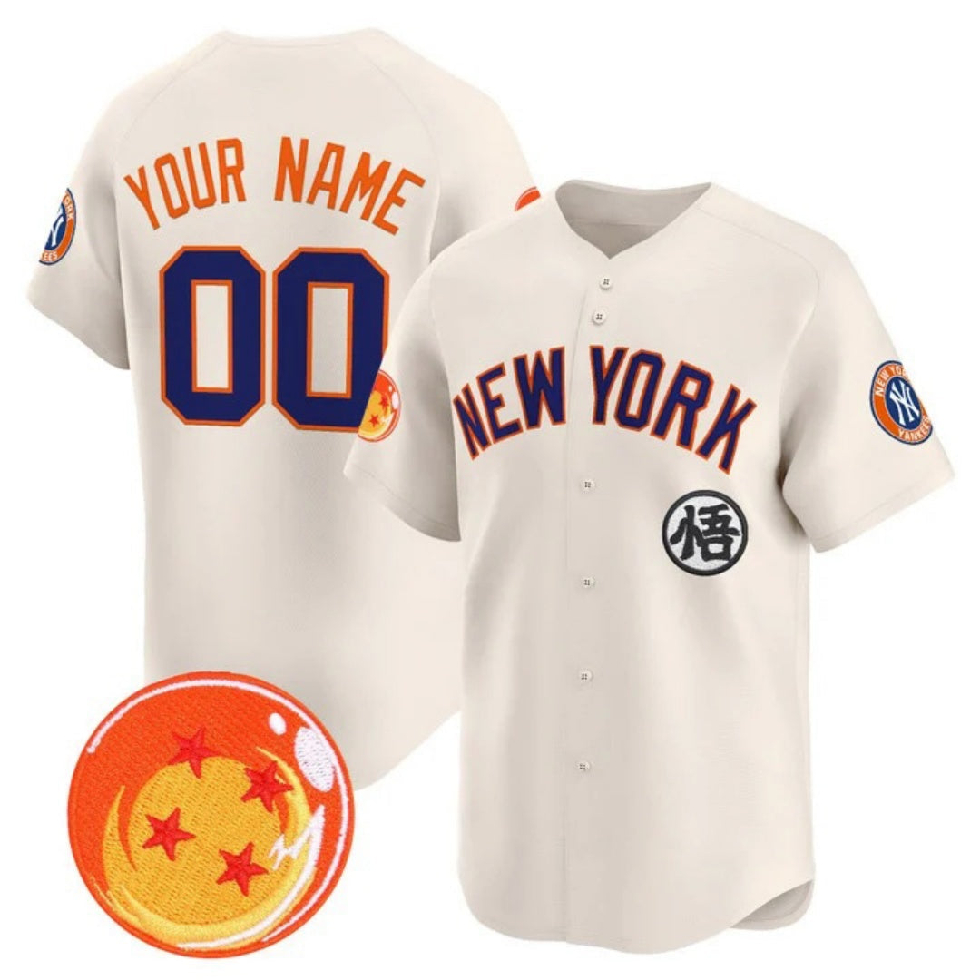 Custom New York Yankees x Dragon Ball Cream Vapor Premier Limited Jersey - All Stitched Baseball Jersey - Main View
