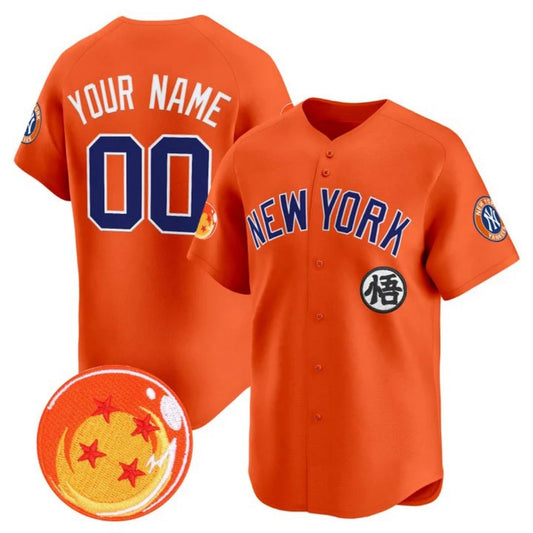 Custom New York Yankees x Dragon Ball Orange Vapor Premier Limited Jersey - All Stitched Baseball Jersey - Main View