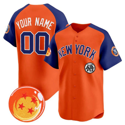 Custom New York Yankees x Dragon Ball Royal Orange Vapor Premier Limited Jersey - All Stitched Baseball Jersey - Main View
