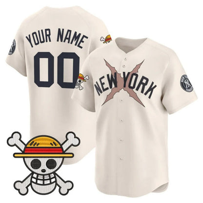 Custom New York Yankees x One Piece Cream Vapor Premier Limited Jersey - Stitched Baseball Jersey - Main View