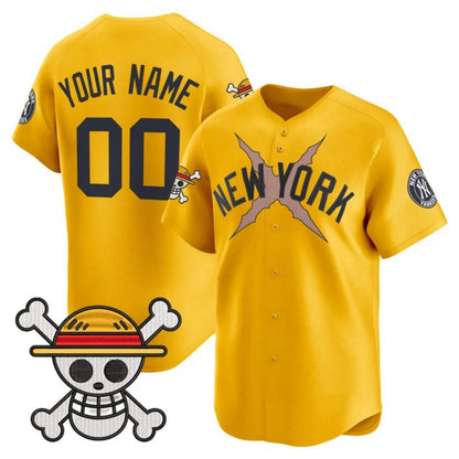 Custom New York Yankees x One Piece Gold Vapor Premier Limited Jersey - Stitched Baseball Jersey - Main View