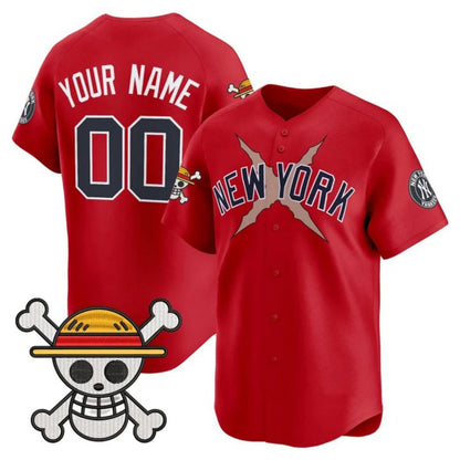 Custom New York Yankees x One Piece Red Vapor Premier Limited Jersey - Stitched Baseball Jersey - Main View