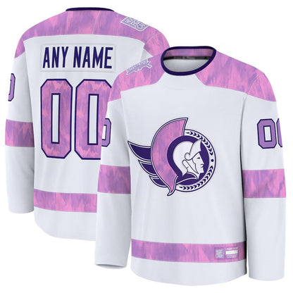 Custom O.Senators Fanatics 2024 Hockey Fights Cancer Practice Jersey - White Stitched American Hockey Jerseys - Main View