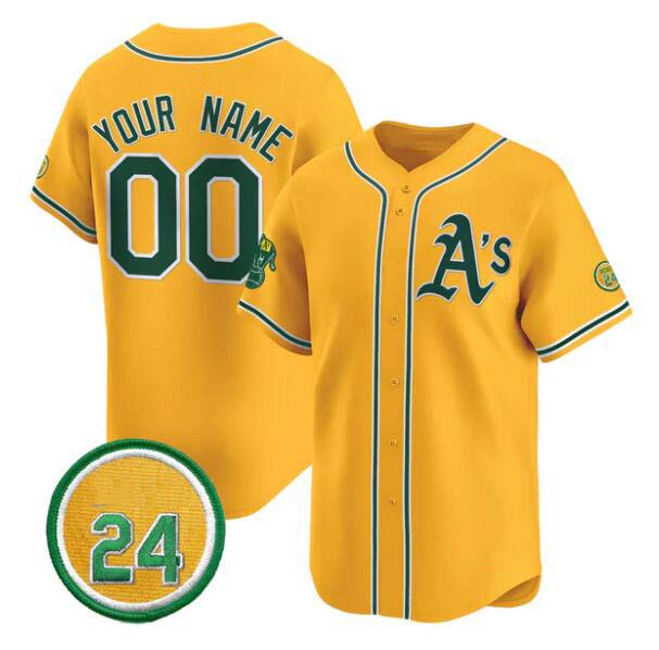 Custom Oakland Athletics Active Player Gold Rickey Henderson Patch Vapor Premier Limited Stitched Baseball Jersey - Main View