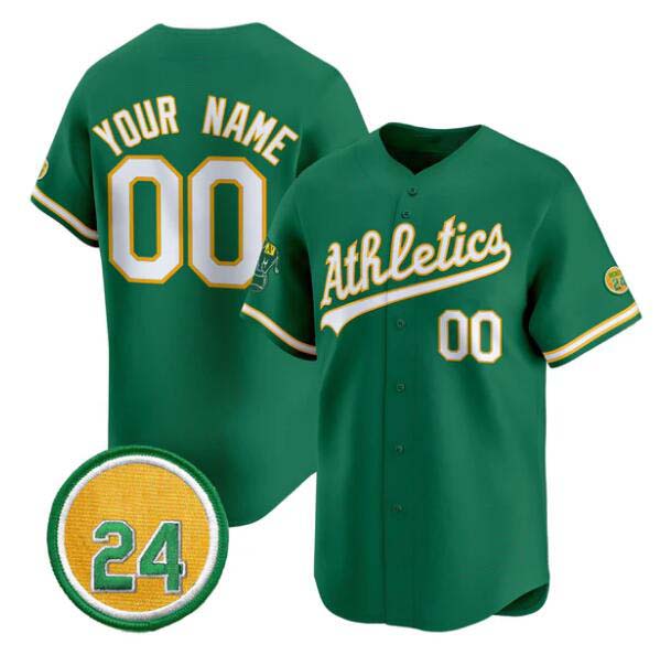 Custom Oakland Athletics Active Player Green Rickey Henderson Patch Vapor Premier Limited Stitched Baseball Jersey - Main View