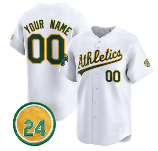 Custom Oakland Athletics Active Player White Rickey Henderson Patch Vapor Premier Limited Stitched Baseball Jersey - Main View