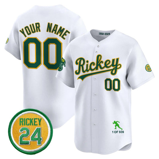 Custom Oakland Athletics White Rickey Tribute style Vapor Premier Limited Jersey - All Stitched Baseball Jersey - Main View