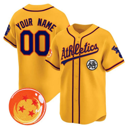 Custom Oakland Athletics x Dragon Ball Gold Vapor Premier Limited Jersey - All Stitched Baseball Jersey - Main View