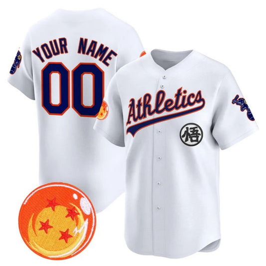 Custom Oakland Athletics x Dragon Ball White Vapor Premier Limited Jersey - All Stitched Baseball Jersey - Main View