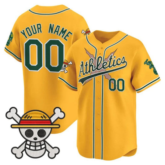 Custom Oakland Athletics x One Piece Gold Vapor Premier Limited Jersey - Stitched Baseball Jersey - Main View