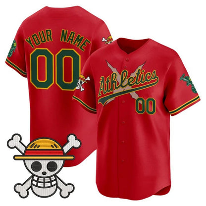 Custom Oakland Athletics x One Piece Red Vapor Premier Limited Jersey - Stitched Baseball Jersey - Main View