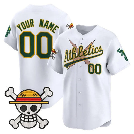 Custom Oakland Athletics x One Piece White Vapor Premier Limited Jersey - Stitched Baseball Jersey - Main View