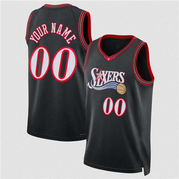Custom P.76ers Active Player Black 2025 Classic Edition Stitched Basketball Jersey - Main View