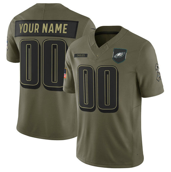 Custom P.Eagles Active Player Olive 2025 Salute to Service Limited Football Stitched Jersey - Main View