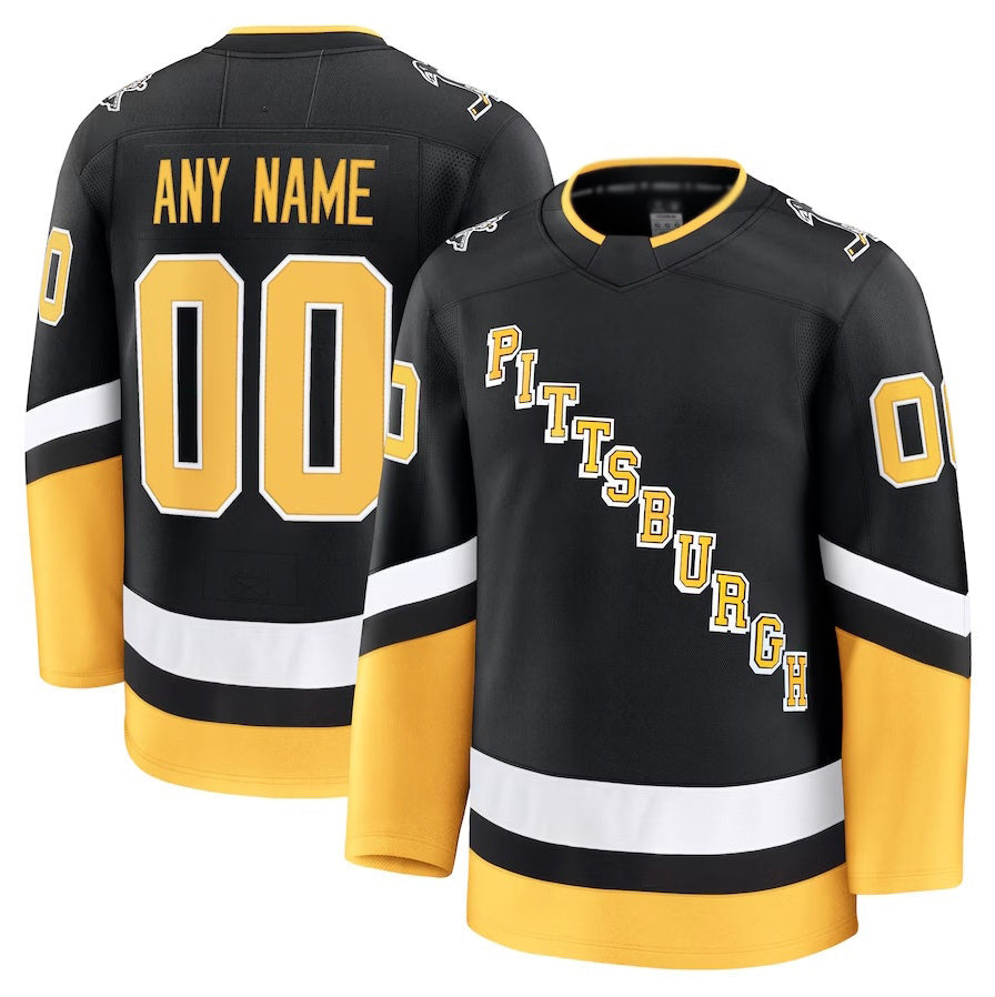 Custom P.Penguins Fanatics Alternate Premium Jersey - Black Stitched American Hockey Jerseys - Main View