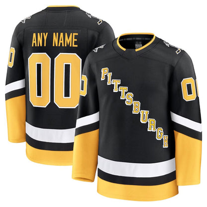 Custom P.Penguins Fanatics Alternate Premium Jersey - Black Stitched American Hockey Jerseys - Main View