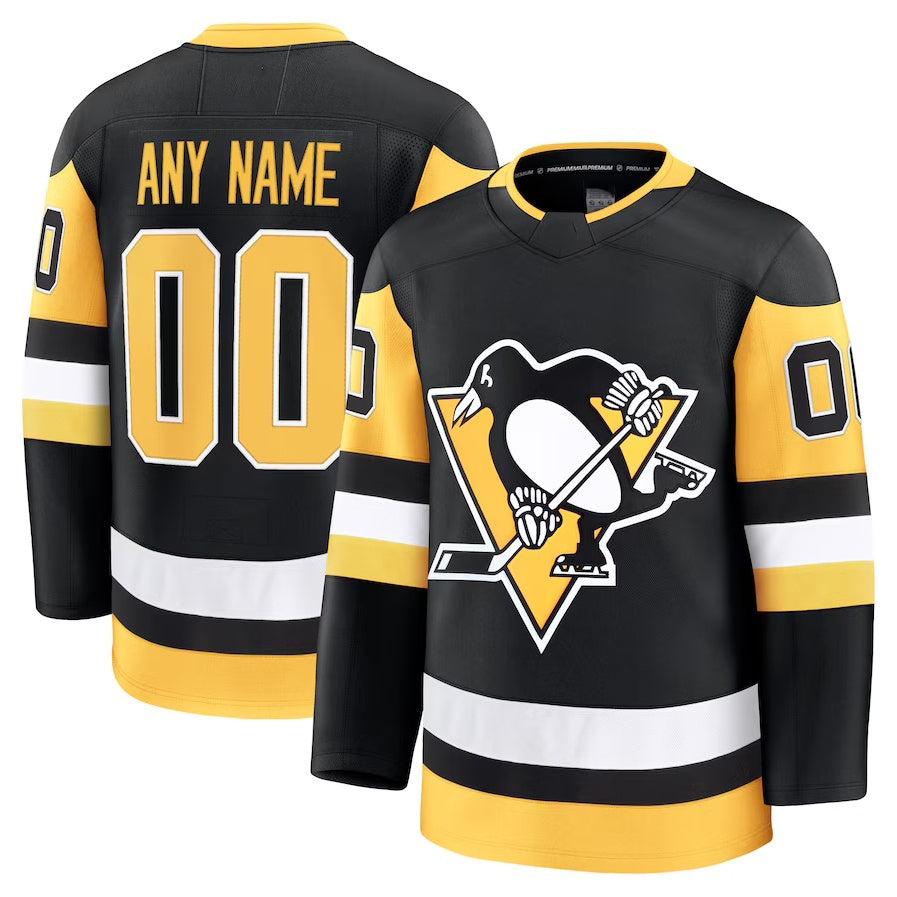 Custom P.Penguins Fanatics Home Premium Jersey - Black Stitched American Hockey Jerseys - Main View
