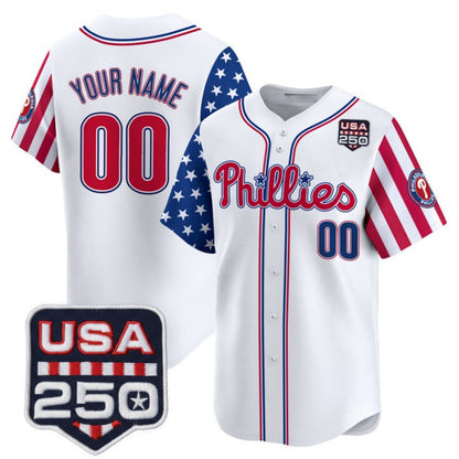 Custom Philadelphia Phillies America 250 Edition Vapor Premier Limited White Stitched Jerseys-1 Baseball Jersey - Main View