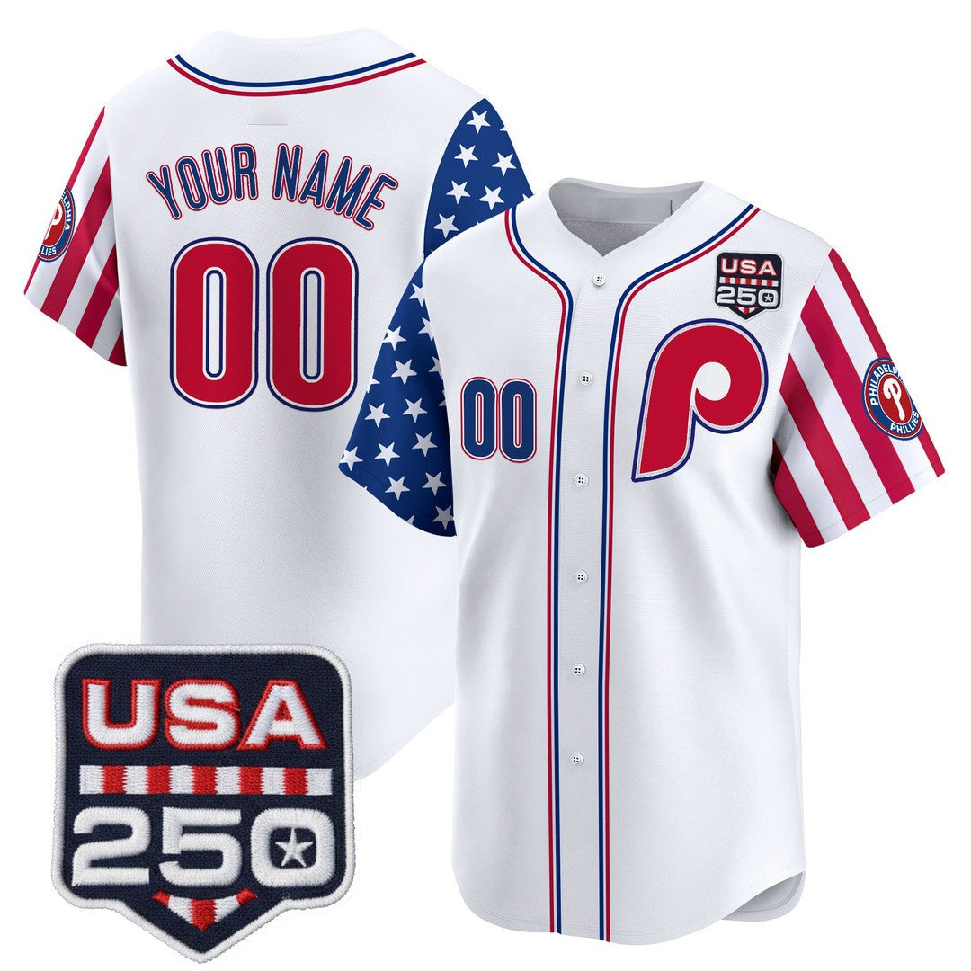 Custom Philadelphia Phillies America 250 Edition Vapor Premier Limited White Stitched Baseball Jersey - Main View
