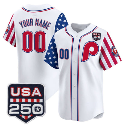 Custom Philadelphia Phillies America 250 Edition Vapor Premier Limited White Stitched Baseball Jersey - Main View