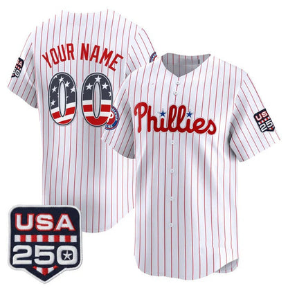 Custom Philadelphia Phillies White USA 250 Fourth of July Vapor Premier Limited Jersey - All Stitched Baseball Jersey - Main View