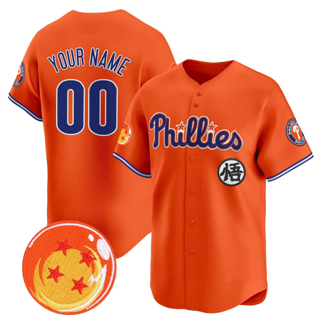 CusCustom Philadelphia Phillies x Dragon Ball Orange Vapor Premier Limited Jersey - All Stitched Baseball Jersey - Main View