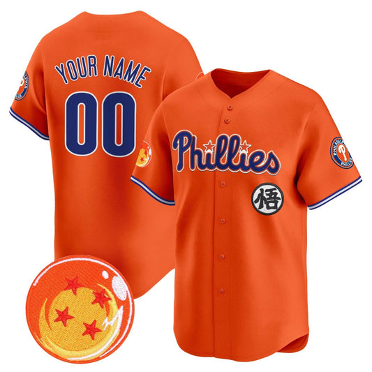 CusCustom Philadelphia Phillies x Dragon Ball Orange Vapor Premier Limited Jersey - All Stitched Baseball Jersey - Main View