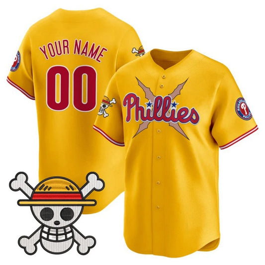 Custom Philadelphia Phillies x One Piece Gold Vapor Premier Limited Jersey - Stitched Baseball Jersey - Main View