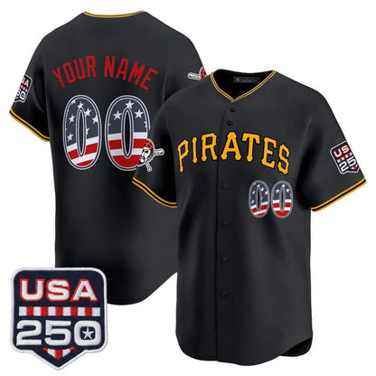 Custom Pittsburgh Pirates Black USA 250 Fourth of July Vapor Premier Limited Jersey - All Stitched Baseball Jersey - Main View