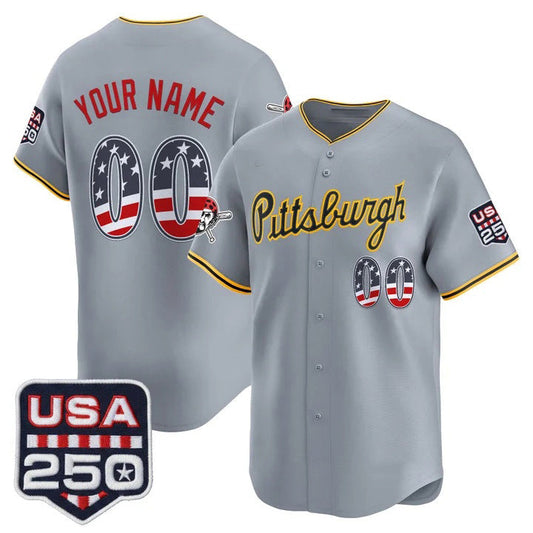 Custom Pittsburgh Pirates Gray USA 250 Fourth of July Vapor Premier Limited Jersey - All Stitched Baseball Jersey - Main View