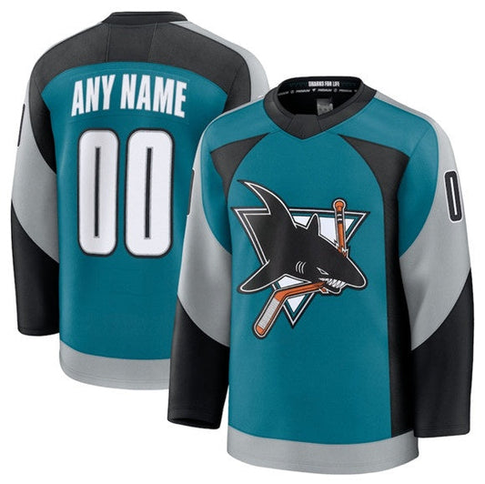 Custom S.Jose Sharks Active Player Teal 2025 Alternate Stitched American Hockey Jerseys - Main View