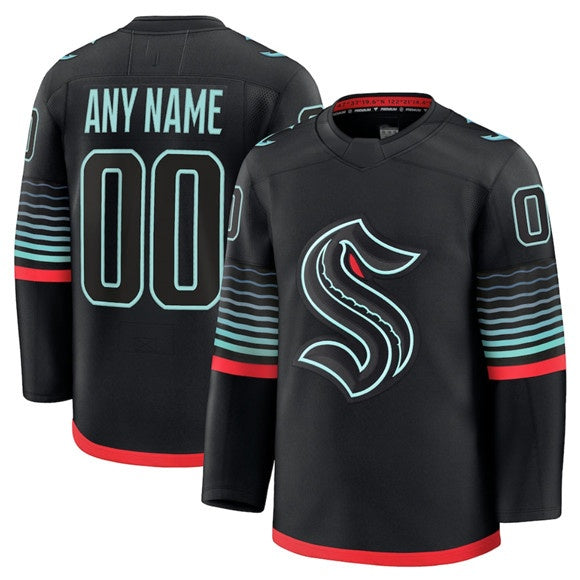 Custom S.Kraken Active Player Black Alternate Stitched American Hockey Jerseys - Main View