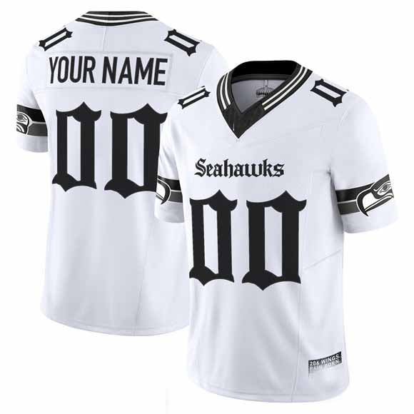 Custom S.Seahawks Active Player White 2025 F.U.S.E. 'Gothic Rain City Shadows Edition' Vapor Limited Football Stitched Jersey - Main View