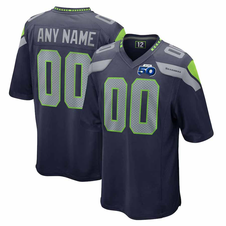Custom S.Seahawks College Navy 50th Season Team Game Stitched Football Jersey - Main View