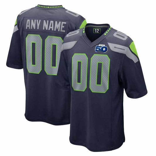 Custom S.Seahawks College Navy 50th Season Team Game Stitched Football Jersey - Main View