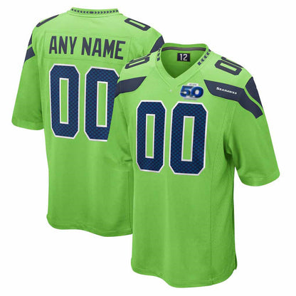 Custom S.Seahawks Neon Green 50th Season Alternate Game Stitched Football Jersey - Main View