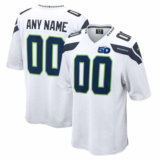 Custom S.Seahawks White 50th Season Away Game Stitched Football Jersey - Main View