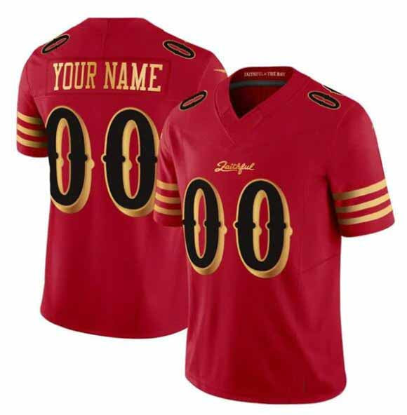 Custom SF.49ers Active Player Red Gold 2025 F.U.S.E. “Rivalries” Vapor Limited Football Stitched Jersey - Main View