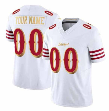 Custom SF.49ers Active Player White Gold 2025 F.U.S.E. “Rivalries” Vapor Limited Football Stitched Jersey - Main View