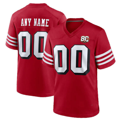 Custom SF.49ers Red 80th Anniversary Alternate Game Football Jersey - Main View